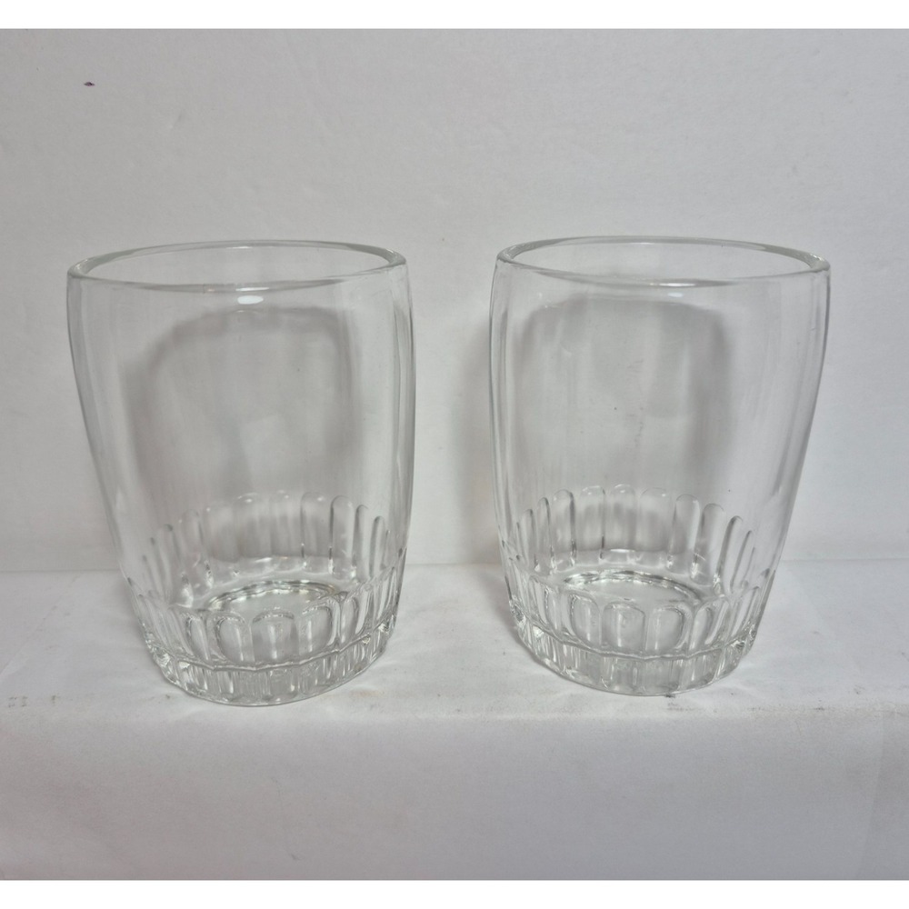 Bartlett Collins Clear Glass 8 ox Ribbed Barrel Glasses Tumblers Rocks x 2